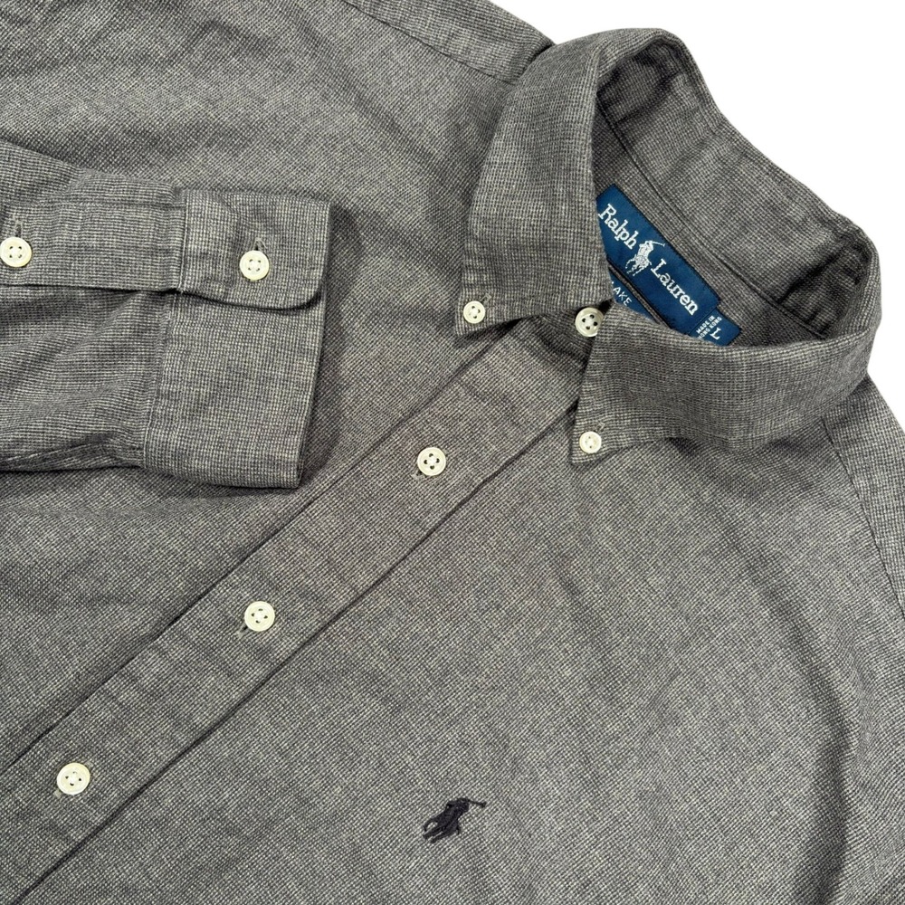Ralph Lauren Blake 100% Two Ply Cotton Shirt Mens L Gray Pin Check Pony Vintage
